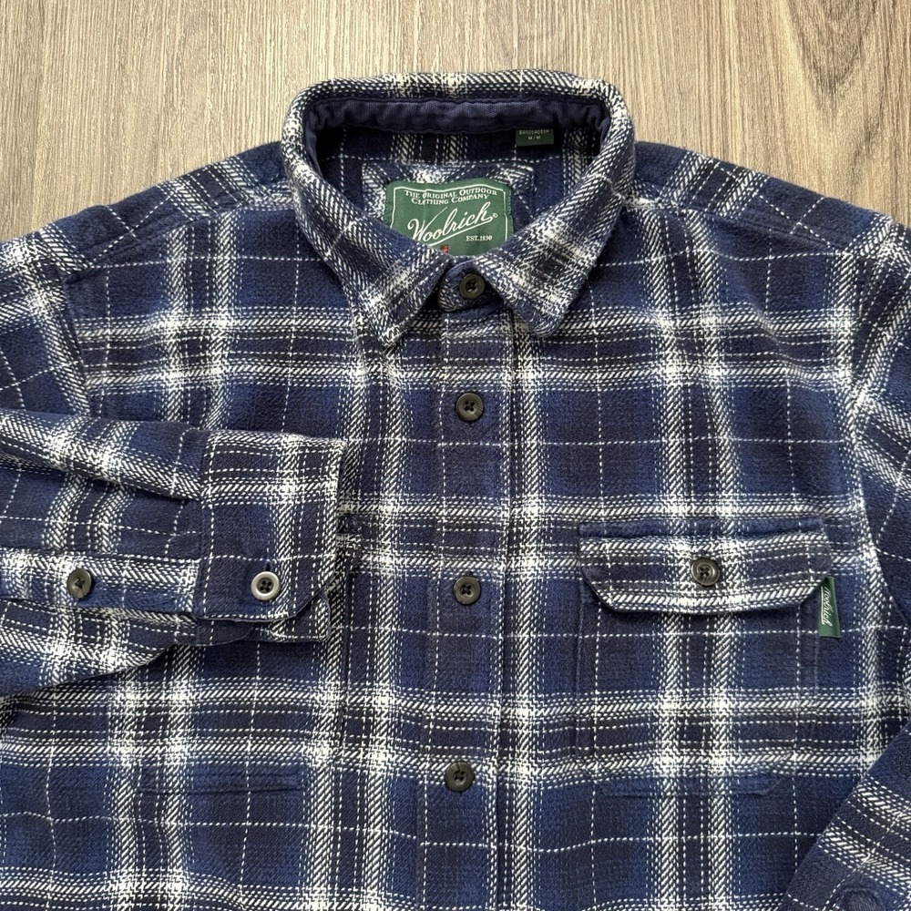 WOOLRICH Mens Shirt Medium Shacket W Pockets‎ Plaid Blue White Excellent